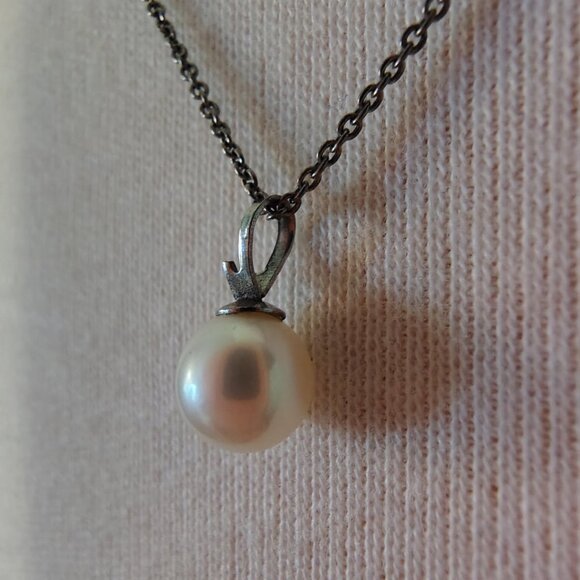 Y2K 925 Silver Chain and Real Pearl Necklace Made in Italy - Picture 2 of 8